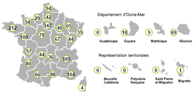 Carte des actions menées en France lors de la SERD 2010